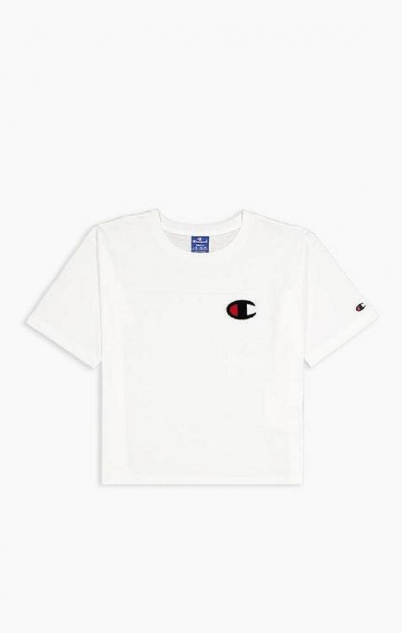 Champion Velvet C Logo T-Shirt T-skjorte Dame Hvite | 8614-WFTAZ