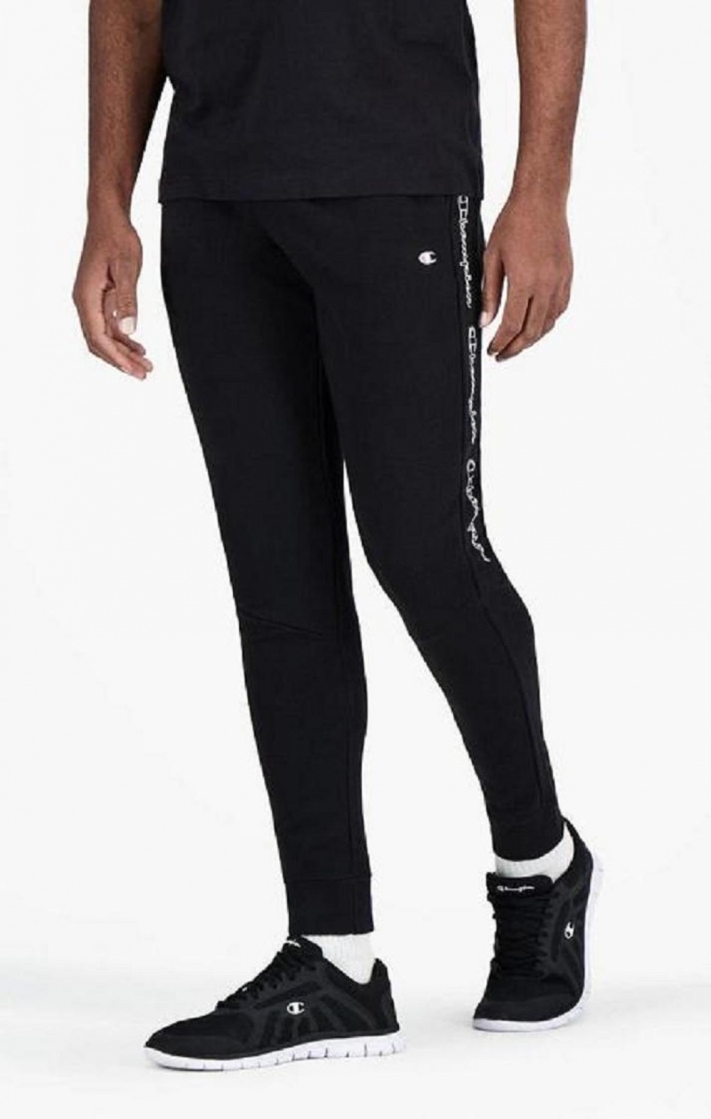 Champion Vertical Script Logo Print Joggers Joggebukse Herre Svarte | 7485-XEBJQ