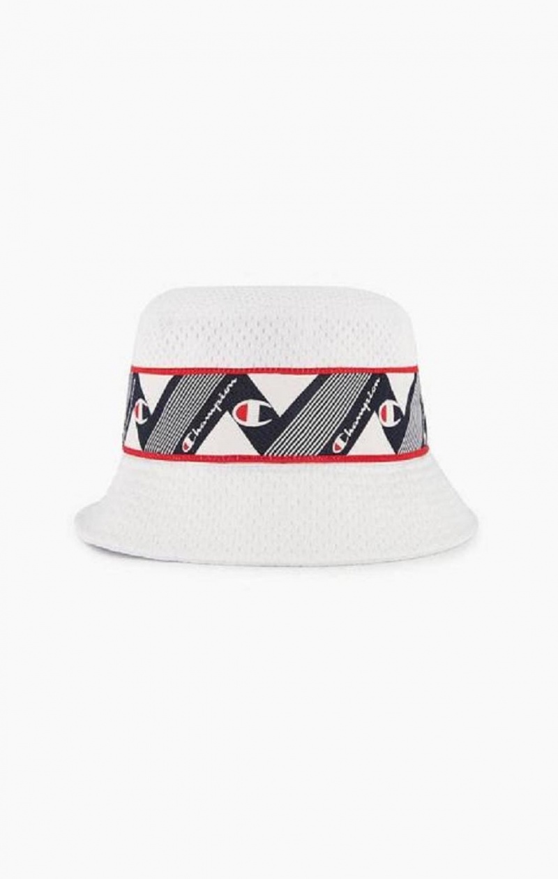 Champion Zig Zag Logo Tape Bucket Hat Hatt Dame Hvite | 0953-EMYIP