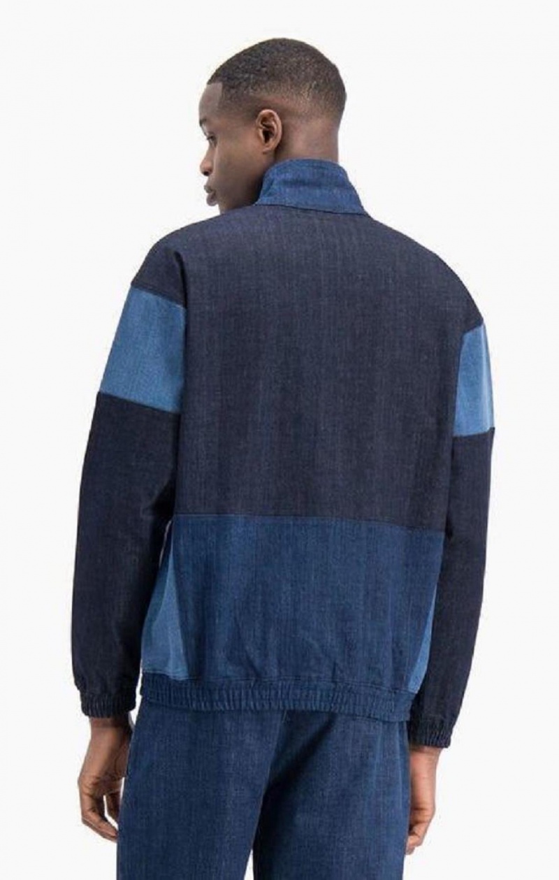 Champion Zip-Up Denim Patchwork Sweatshirt Gensere Herre Turkis Blå | 0581-PDHBR