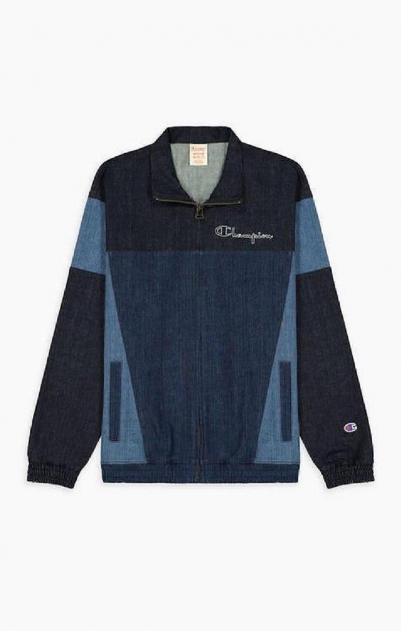 Champion Zip-Up Denim Patchwork Sweatshirt Gensere Herre Turkis Blå | 0581-PDHBR