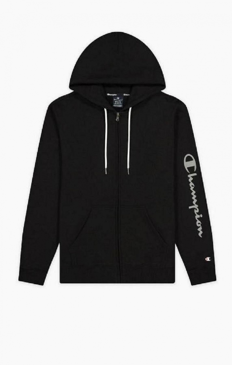 Champion Zip-Up Mesh Effect Script Logo Hoodie Hettegenser Herre Svarte | 6718-AOPLE