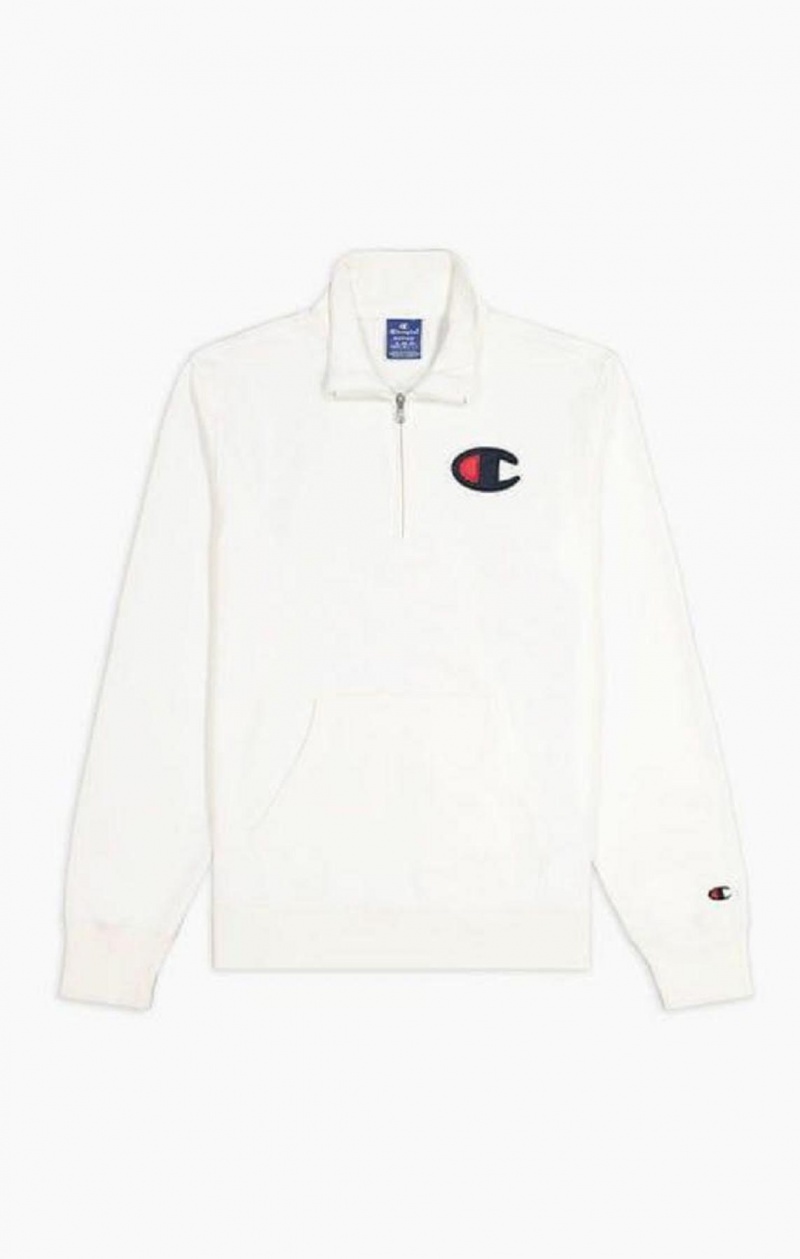 Champion Zip-Up Satin C Logo Hoodie Hettegenser Herre Hvite | 6701-MZPOR