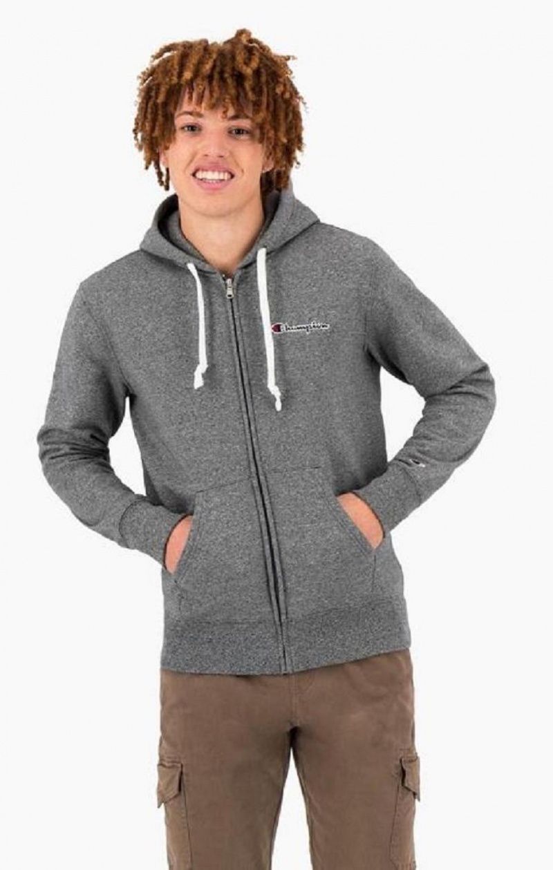 Champion Zip-Up Script Logo Hoodie Hettegenser Herre Lyse Grå | 6953-CFRIM