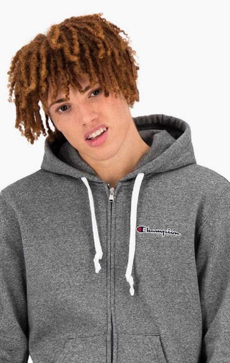 Champion Zip-Up Script Logo Hoodie Hettegenser Herre Lyse Grå | 6953-CFRIM