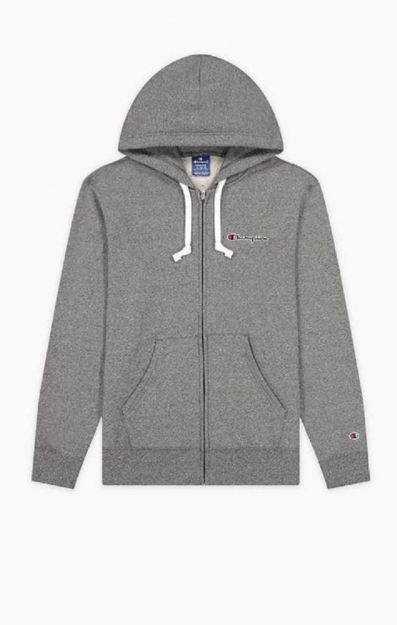 Champion Zip-Up Script Logo Hoodie Hettegenser Herre Lyse Grå | 6953-CFRIM