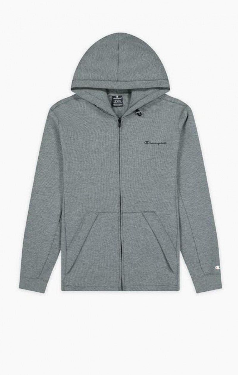 Champion Zip-Up Script Logo Hoodie Hettegenser Herre Mørke Grå | 7635-EUOKT