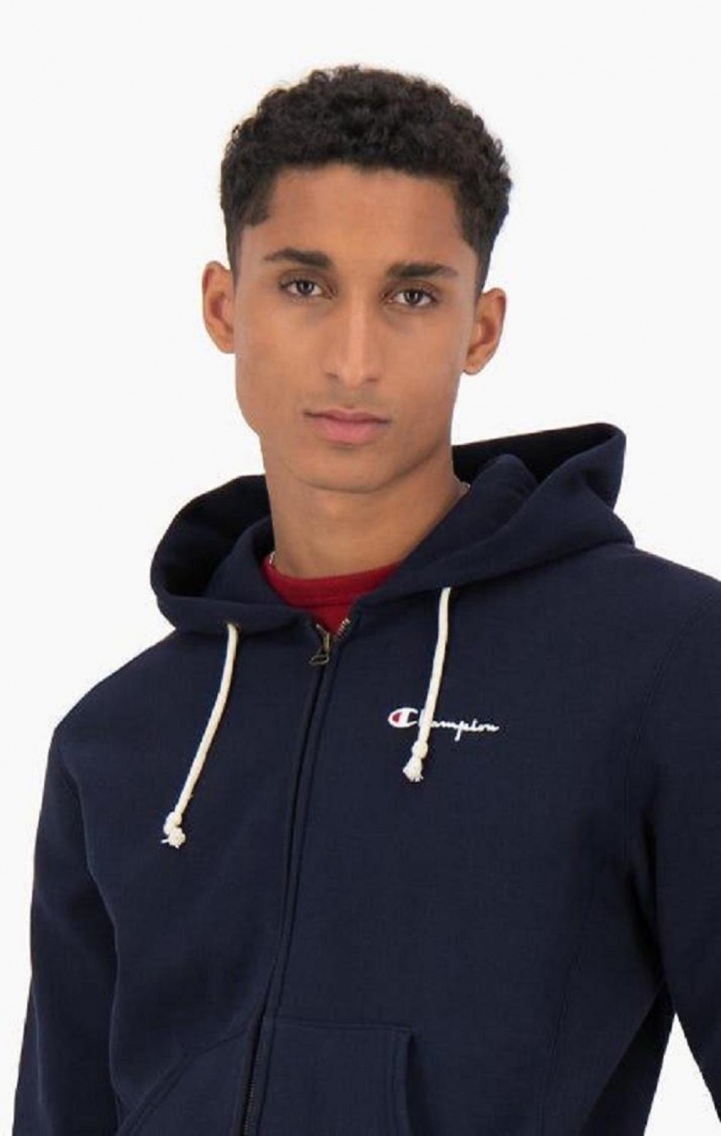 Champion Zip-Up Script Logo Hoodie Hettegenser Herre Svarte | 2543-QOFDZ