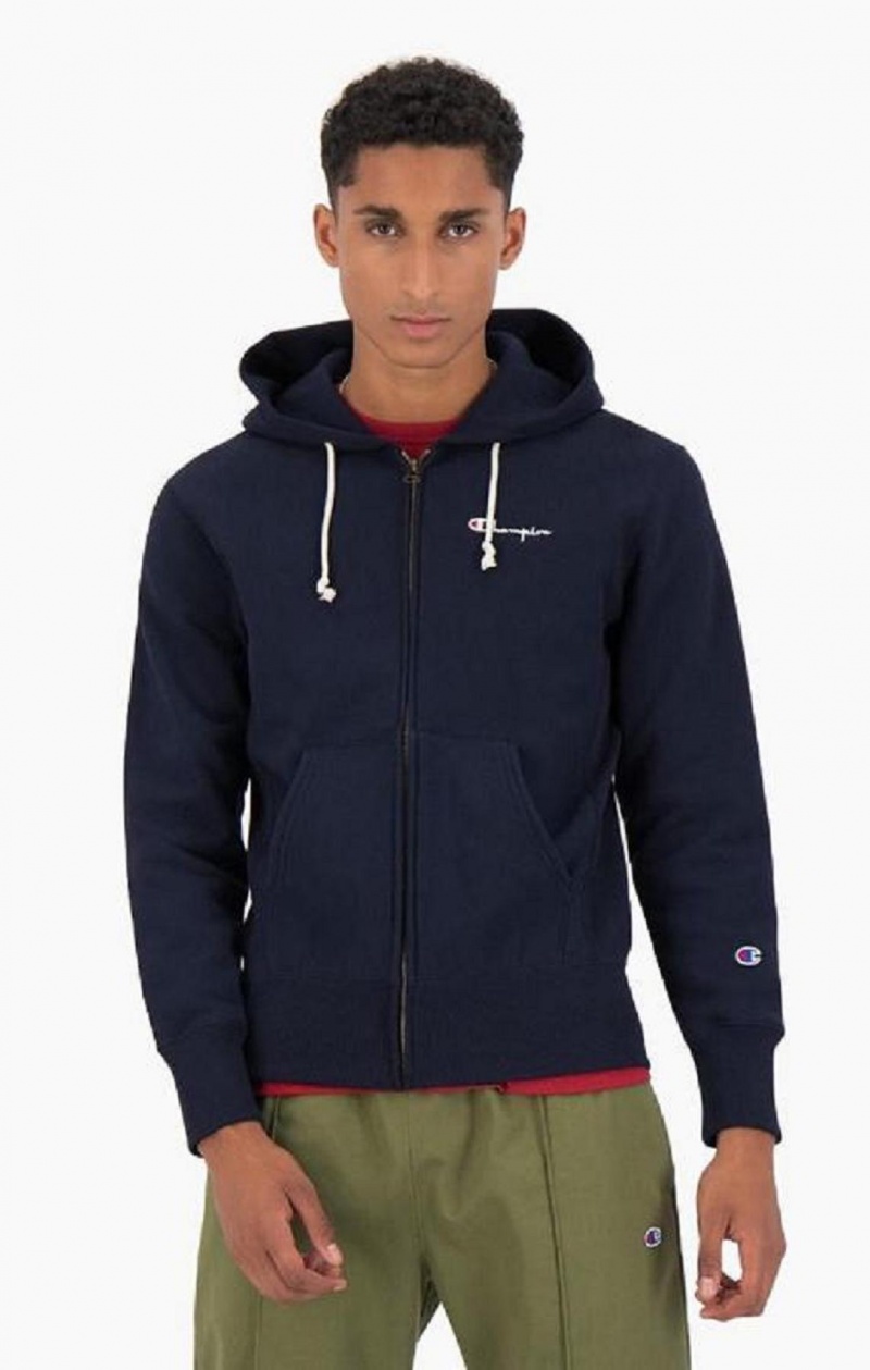 Champion Zip-Up Script Logo Hoodie Hettegenser Herre Svarte | 2543-QOFDZ