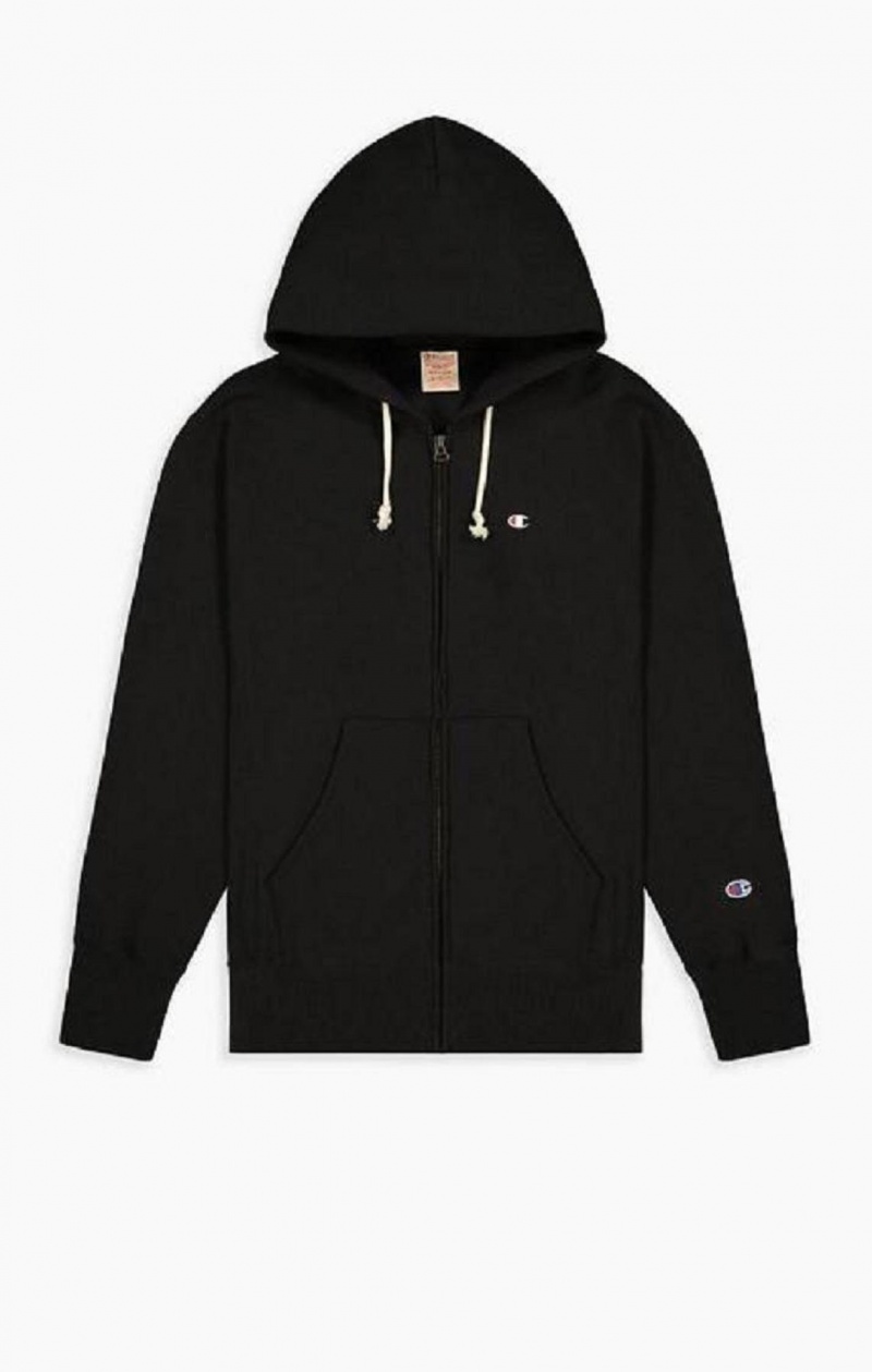 Champion Zip-Up Script Logo Hoodie Hettegenser Herre Svarte | 0692-ZKJPM