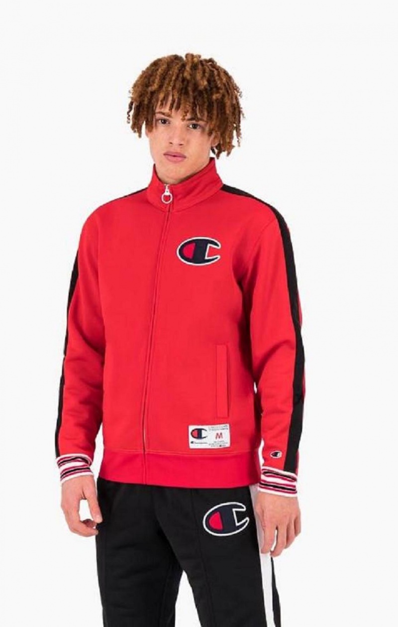 Champion Zip-Up Stripe Sleeve Basketball Sweatshirt Gensere Herre Rød | 5360-IYAHB