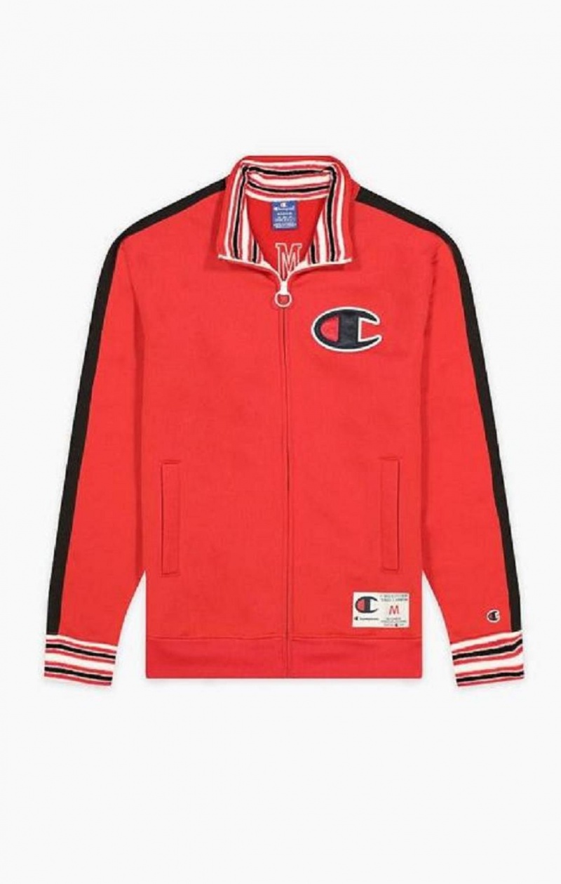 Champion Zip-Up Stripe Sleeve Basketball Sweatshirt Gensere Herre Rød | 5360-IYAHB