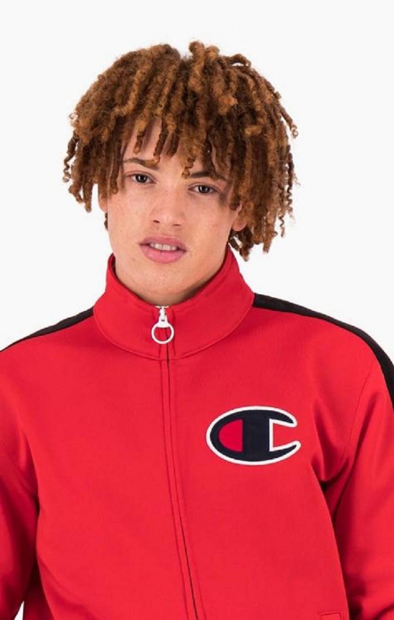 Champion Zip-Up Stripe Sleeve Basketball Sweatshirt Gensere Herre Rød | 5360-IYAHB