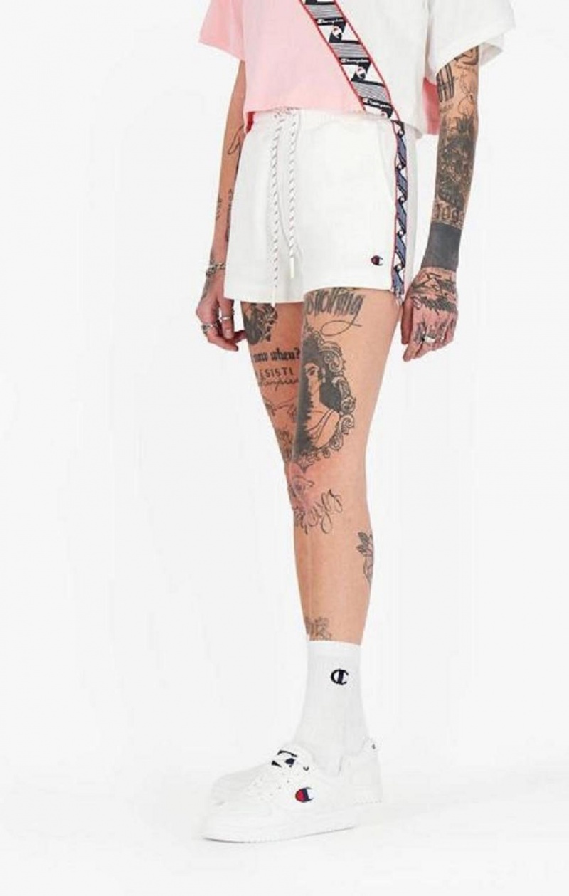 Champion Zip Detail Logo Tape Insert Shorts Shorts Dame Hvite | 5172-TRGQK