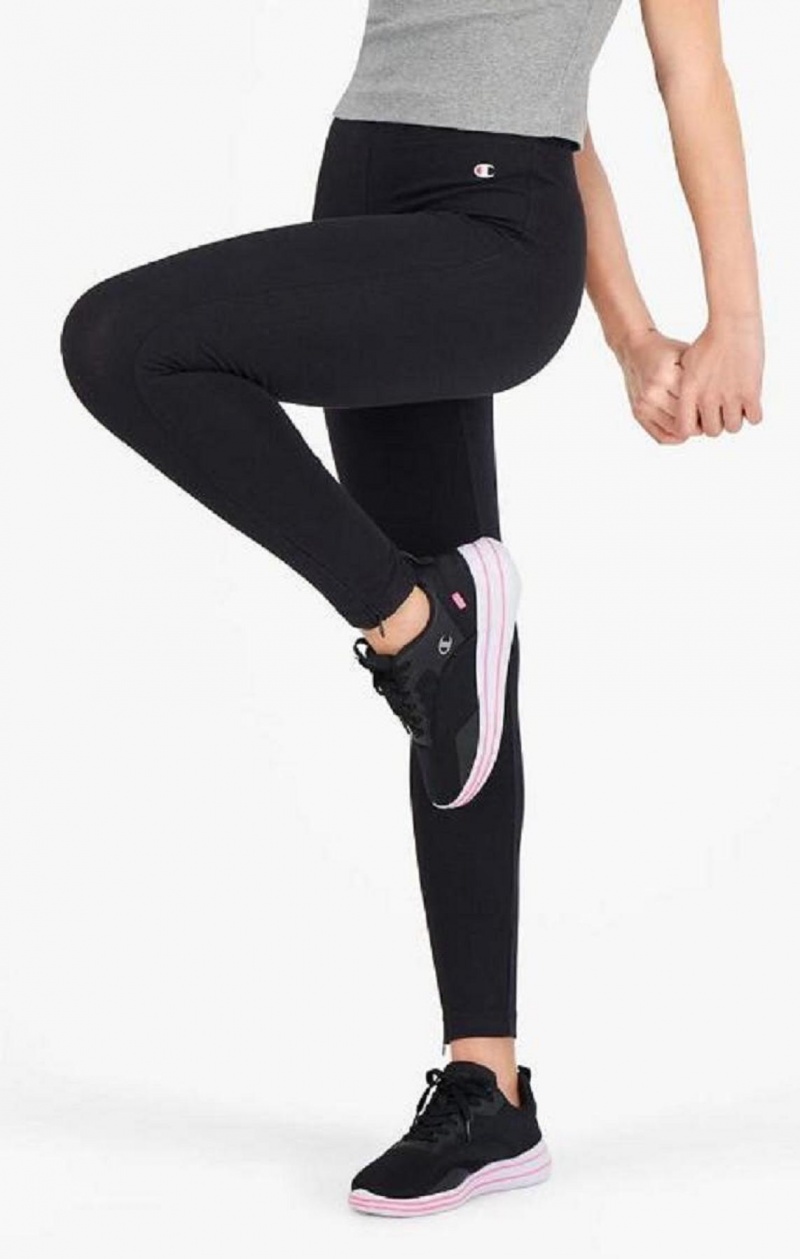 Champion Zip Detail Stretch Bomull Leggings Joggebukse Dame Svarte | 7914-IPZKD